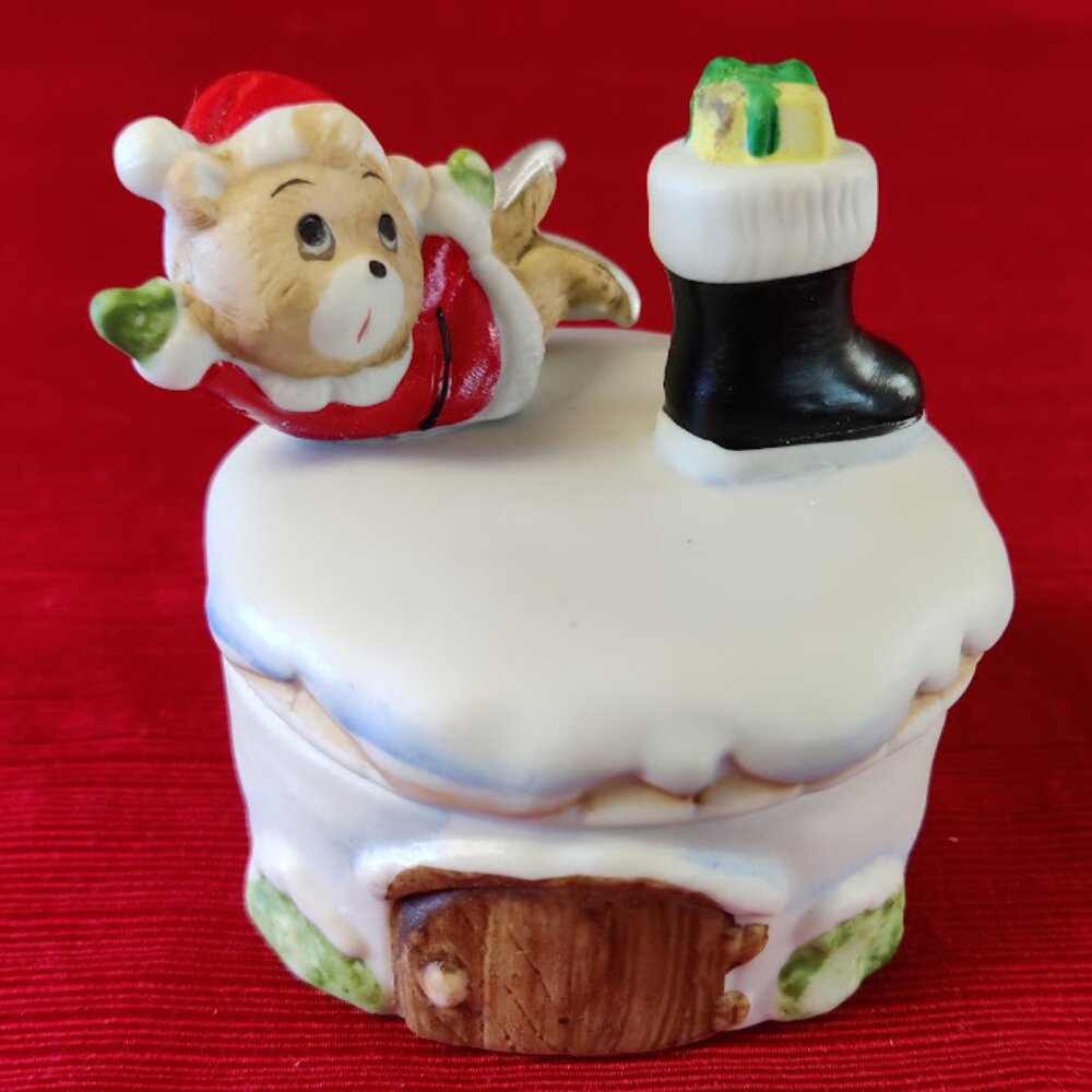 Vintage HOMCO Ice Skating Bear Trinket Box w/ Boot #8904 Home Interior